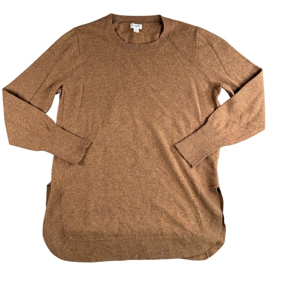 J.CREW Sweaters - J Crew Sweater Womens M Brown Merino Wool Blend Tunic Side Slits Casual Preppy